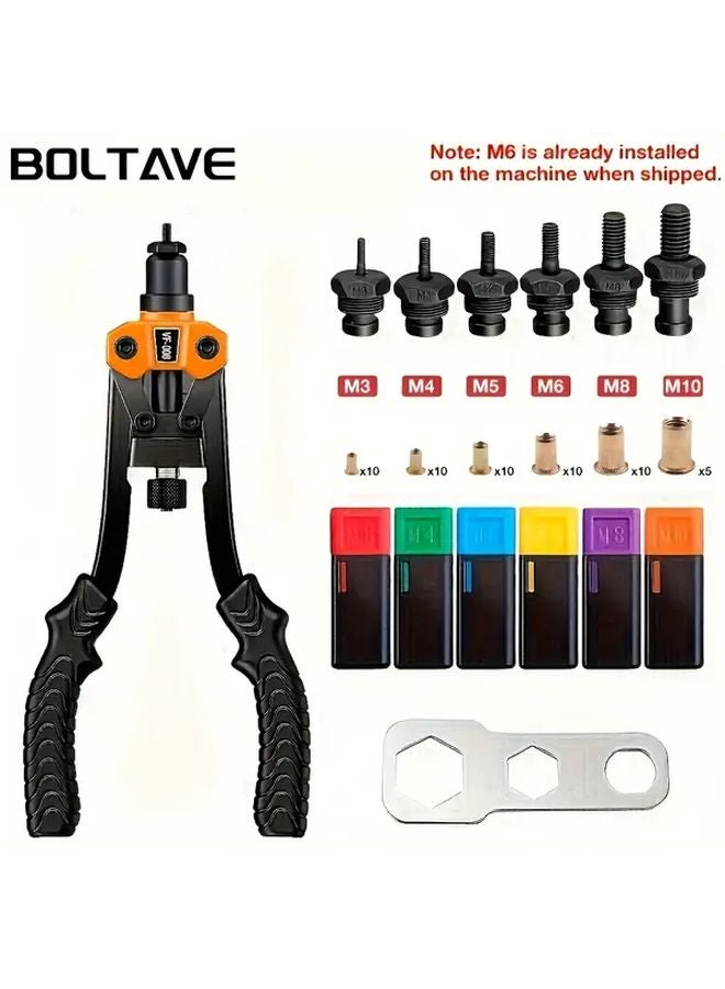 مجموعة مسدس برشام الجوز 6 منابر 55 قطعة برشام الجوز مقاسات M3 M4 M5 M6 M8 M10 مسدس برشام يدوي احترافي - Image 2