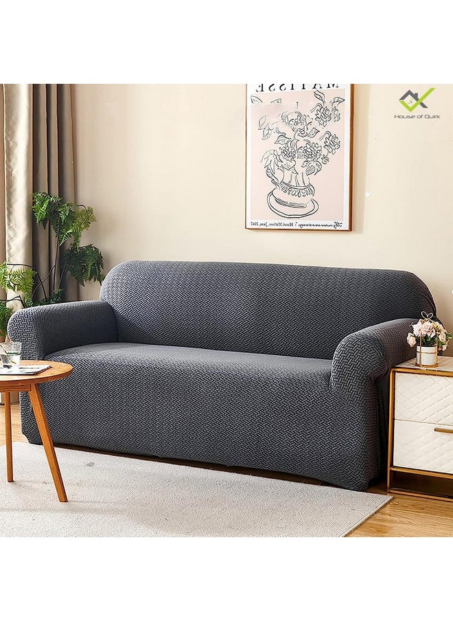 هاوس أوف كويرك غطاء أريكة House of Quirk Universal مزدوج المقعد من قماش Polar Fleece 220 GSM غطاء أريكة مرن قابل للتمدد (رمادي غامق، مزدوج المقعد)  - Image 2