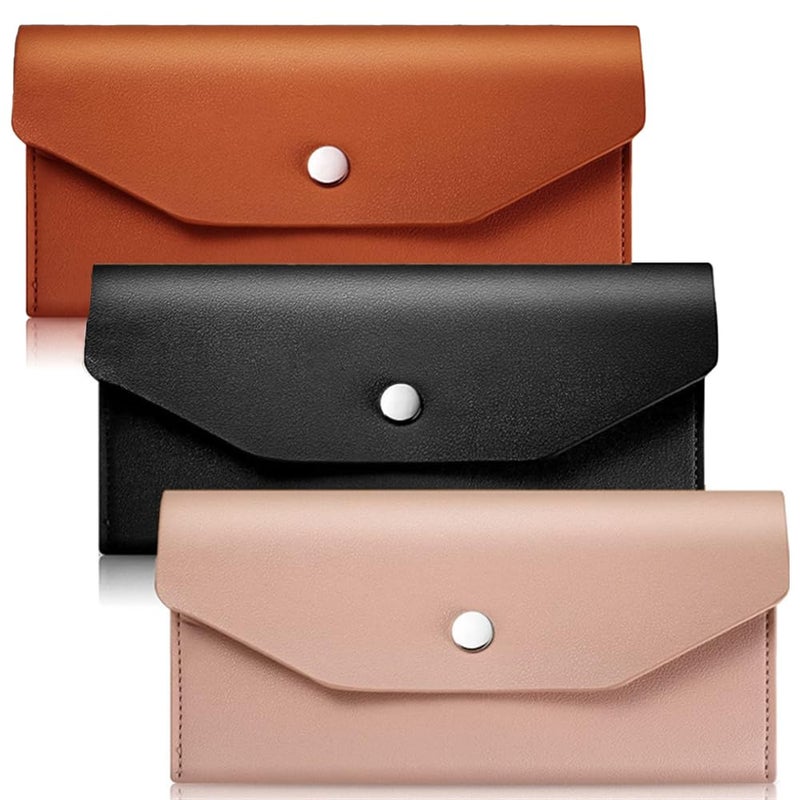 TRKETK 3 Pieces Reusable Cash Envelope Wallet Retro Envelopes Leather Wallet 20 x 10 cm Genuine Leather Handbag Organizer (3 Colours) - Image 1