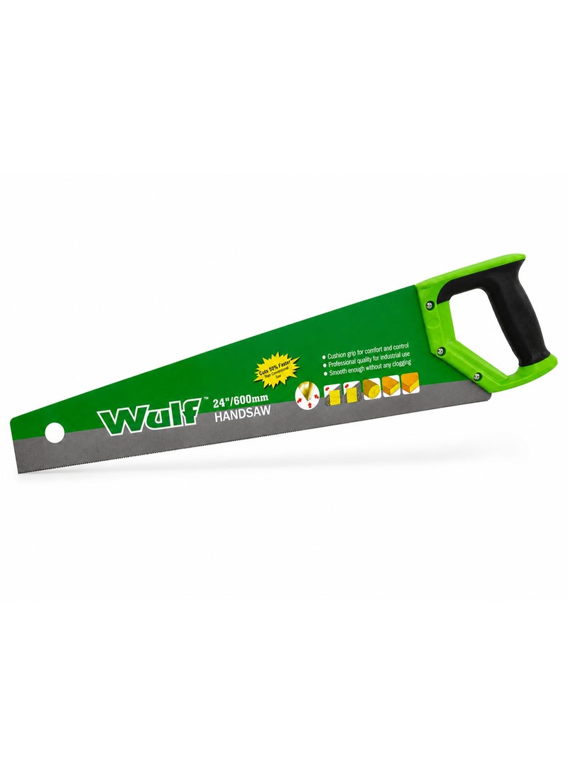 Wulf 24-Inch Hand Saw 600mm High Carbon Steel Wood Cutting Saw with Heavy Duty Plastic Handle for Woodworking Carpentry Timber Logs Board Fast Cutting Workshop DIY Hand Tool - Image 1