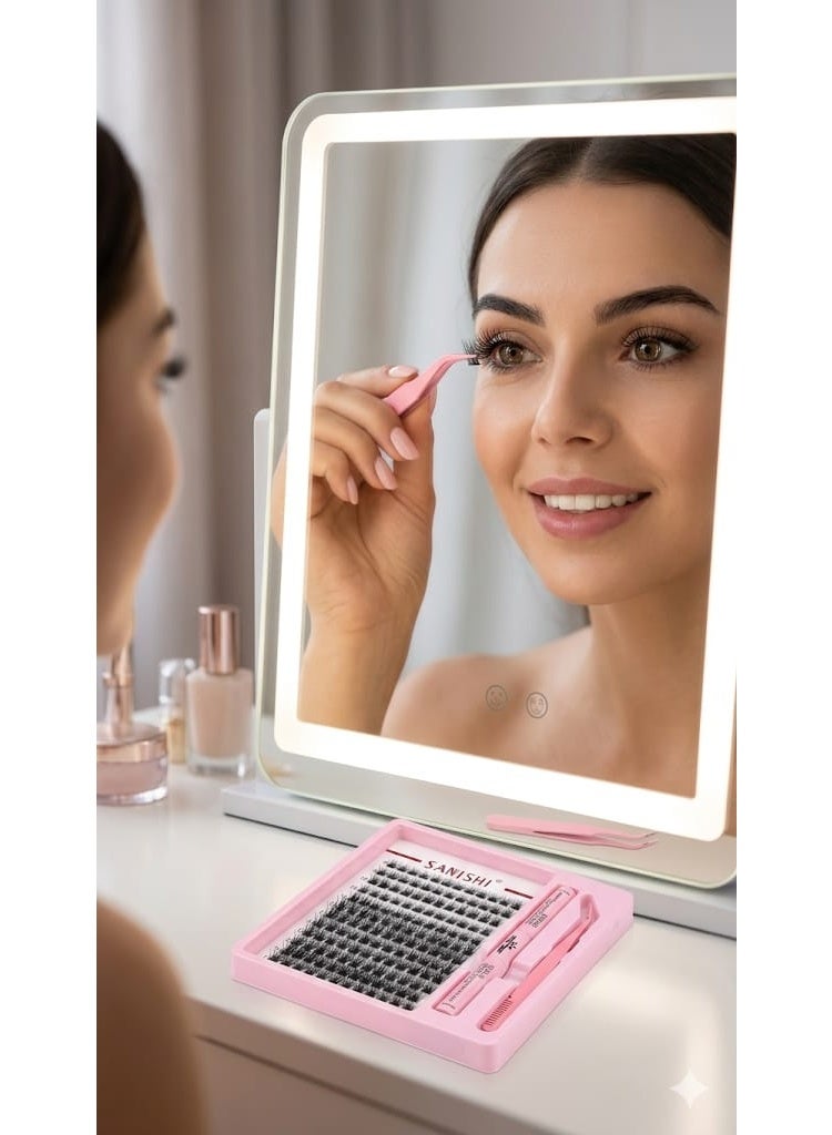 Sanshi SANISHI DIY Lash Extension Kit - 3D Volume Cluster Lashes with Lash Bond, Seal, and Professional Tweezers - Easy Home Application - Image 2