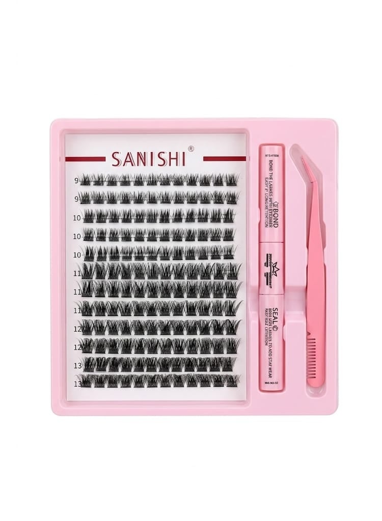 Sanshi SANISHI DIY Lash Extension Kit - 3D Volume Cluster Lashes with Lash Bond, Seal, and Professional Tweezers - Easy Home Application - Image 1
