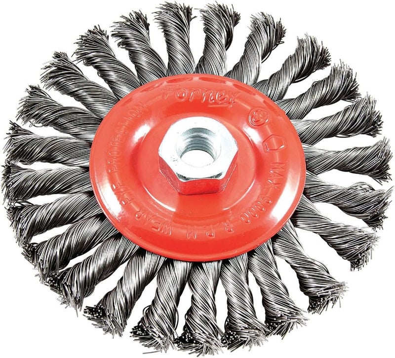 72758 Wire Wheel Brush, Twist Knot with 5/8-Inch-11 Threaded Arbor, 6-Inch-by-.020-Inch, Color May Vary