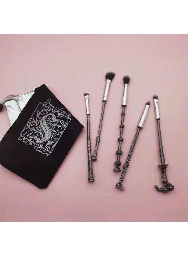 5pcs Harry Potter Magic Wand Eyeshadow Brush Set, Vintage Twisted Handle Eye Makeup Brushes with Storage Pouch - Image 4