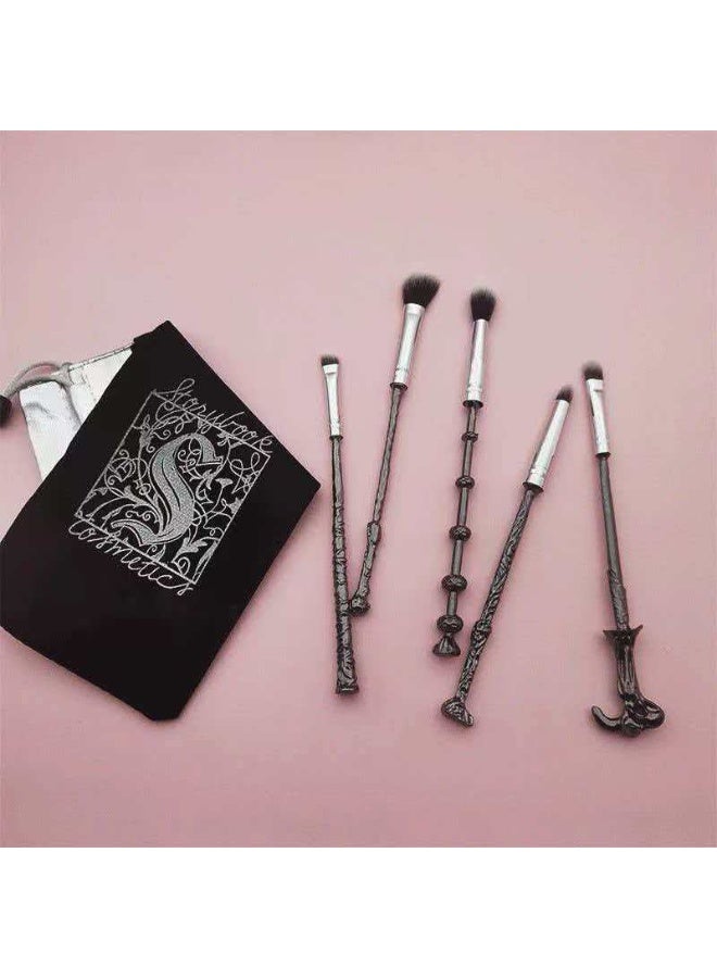 5pcs Harry Potter Magic Wand Eyeshadow Brush Set, Vintage Twisted Handle Eye Makeup Brushes with Storage Pouch - Image 2