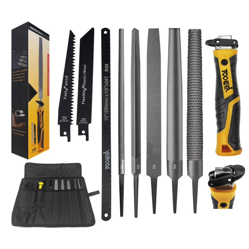 TOOLAN: File Set, File & Saw Set. metal file,metal files tools for steel,Professional Steel File Triangle/Flat/Half-Round/Round Files for MetalWoodPlastic,Woodworking, Blade Quick Change Mechanism - Image 1