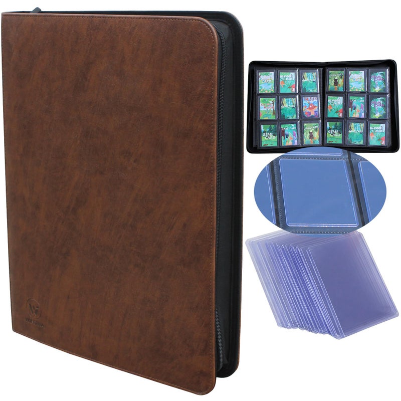 WINTRA Elegant Brown Leather 9-Pocket Toploader Binder, Holds 324 Top loader, 9-Pocket card Album for 3" x 4" Rigid Card Holder,Great Gift for Card Collector (Brown) - Image 1