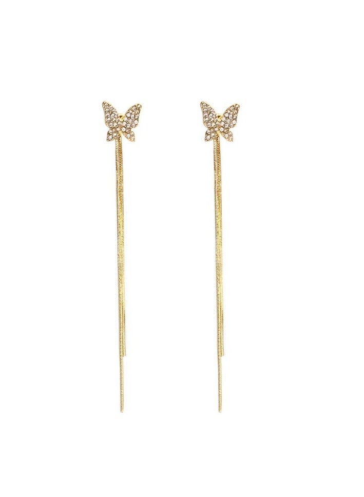 Women Tassel Butterfly Earrings With Diamond Long Earrings Bridal Jewelry for Women Ear Accessories（Gold） - Image 2