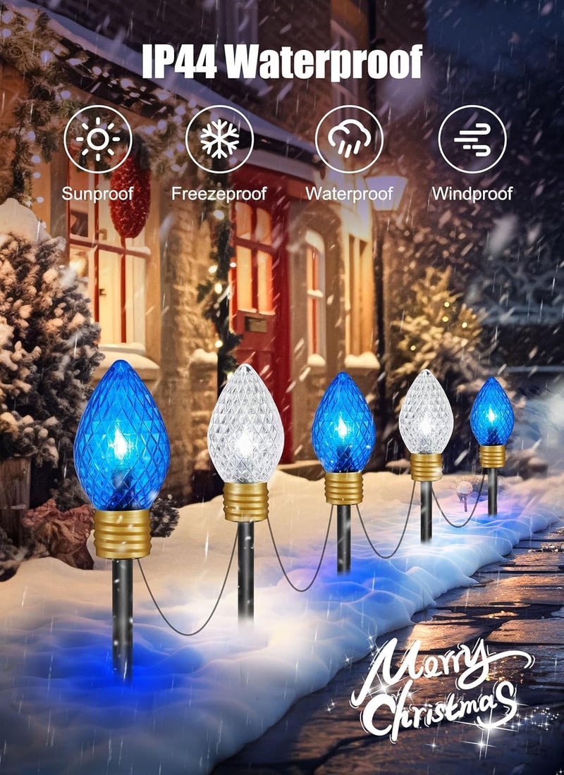 Brightown 2 Pack Outdoor Christmas Decorations  Jumbo Xmas String Lights or Pathway Marker Lights  Large Bulbs Hanging Lights Waterproof Lawn Decoration for Holiday Home Tree Roof Blue and Cool White  - Image 2