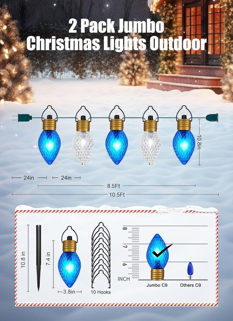 Brightown 2 Pack Outdoor Christmas Decorations  Jumbo Xmas String Lights or Pathway Marker Lights  Large Bulbs Hanging Lights Waterproof Lawn Decoration for Holiday Home Tree Roof Blue and Cool White  - Image 3