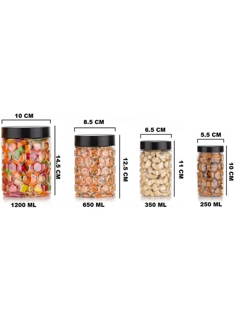Clazkit Plastic Pet Storage Jar and Container, Set of 24 (6pcs x 250ml Each, 6 pcs x 350ml Each, 6 pcs x 650ml Each, 6 pcs x 1.20ltrs Each), Black|Air Tight|Kitchen Organiser|BPA Free|Stackable  - Image 2