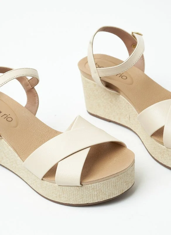 Beira Rio  Beira Rio Ladies Wedge Sandals Cream | Made In Brazil for Women | Best Price UAE