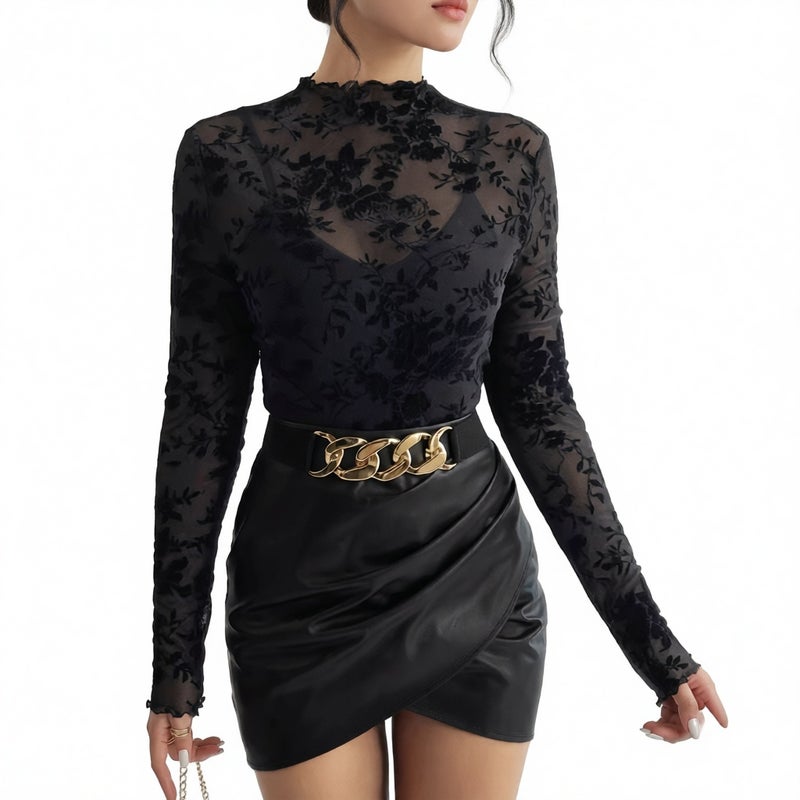 Women's Mesh Layering Top Tunic Blouse Office Casual - Image 1