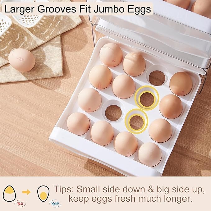 Home-Cloud HomeCloud Plastic 32 Grid Large Capacity Drawer Type Egg Holder/Egg Tray/Household Egg Fresh Storage Box/Multi-Layer Chicken Egg Storage Container (White_32 grid) - Image 5