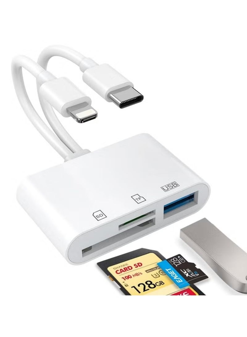 محول قارئ بطاقات SD ثنائي في واحد USB-C و Lightning - قارئ بطاقات ذاكرة عالي السرعة لأجهزة iPhone و iPad والأجهزة من النوع C، محول OTG سهل الاستخدام لنقل البيانات من بطاقات SD و Micro SD - Image 1