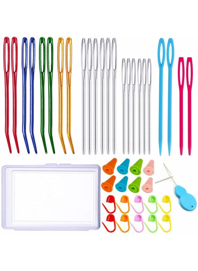 Y-Axis 24 Pcs Assorted Yarn Needles Bent Tapestry Needle Weaving Needle Darning Needles with Storage Box + Knitting Stitch Counter + Needle Threader - Image 1
