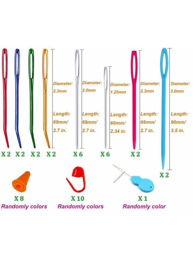 Y-Axis 24 Pcs Assorted Yarn Needles Bent Tapestry Needle Weaving Needle Darning Needles with Storage Box + Knitting Stitch Counter + Needle Threader - Image 2