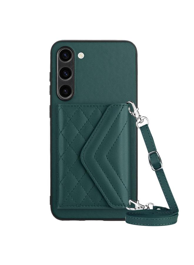 erorex For Samsung Galaxy S23+ 5G Rhombic Texture Card Bag RFID Phone Case with Long Lanyard(Green)
