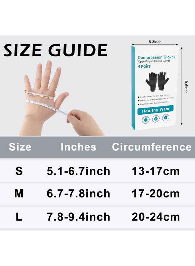 ONESING 4 Pairs Compression Gloves Arthritis For Women Men Fingerless Arthritis Gloves for Pain Alleviate Carpal Tunnel, Typing, Work, S - Image 2