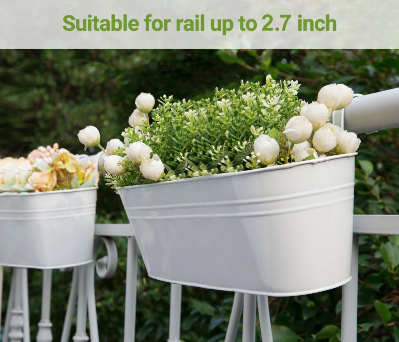Dahey 4 Pcs Metal Iron Hanging Flower Pots for Railing Fence 15.7 Inch Hanging Bucket Pots Countryside Style Window Flower Plant Holder with Detachable Hooks for Garden Yard Home Decor, White - Image 4