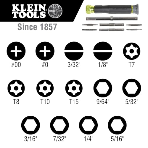 Klein Tools 32314 Electronic Screwdriver, 14-in-1 with 8 Precision Tips, Slotted, Phillips, and Tamperproof TORX Bits, 6 Precision Nut Drivers - Image 3