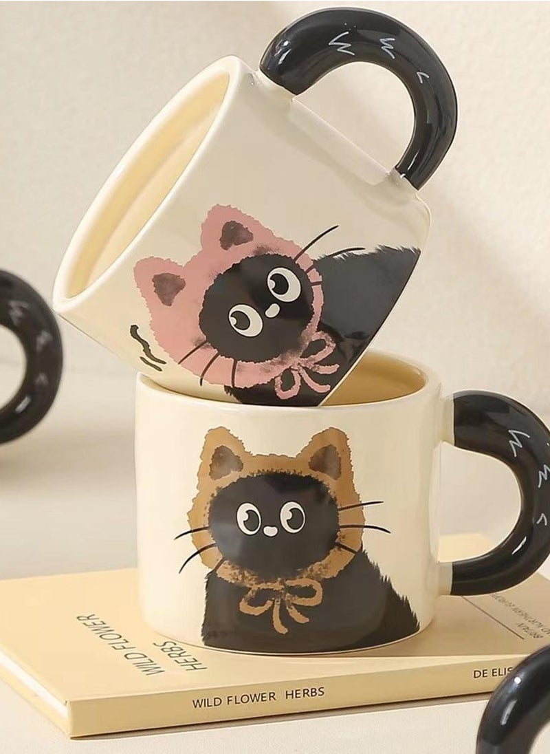 كوب سيراميك مع غطاء، قطة سوداء صغيرة لطيفة، لمشروبات القهوة والشاي الباردة، آمنة للاستخدام في الميكروويف وغسالة الأطباق، 370 مل - Image 5