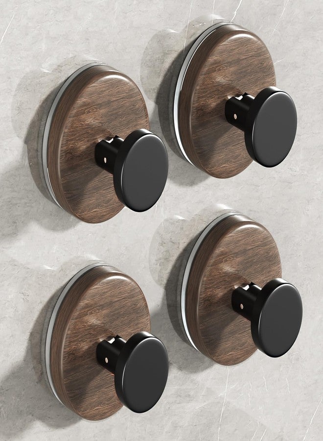 dancrul Adhesive Towel Hooks for bathrooms, Suction Cup Hooks for Shower Drill-Free for Wall Closet Hook Organize Kitchen, Entryway, Doors, Cabinets on Smooth Surfaces(Wood Color,4 Pack) - Image 1