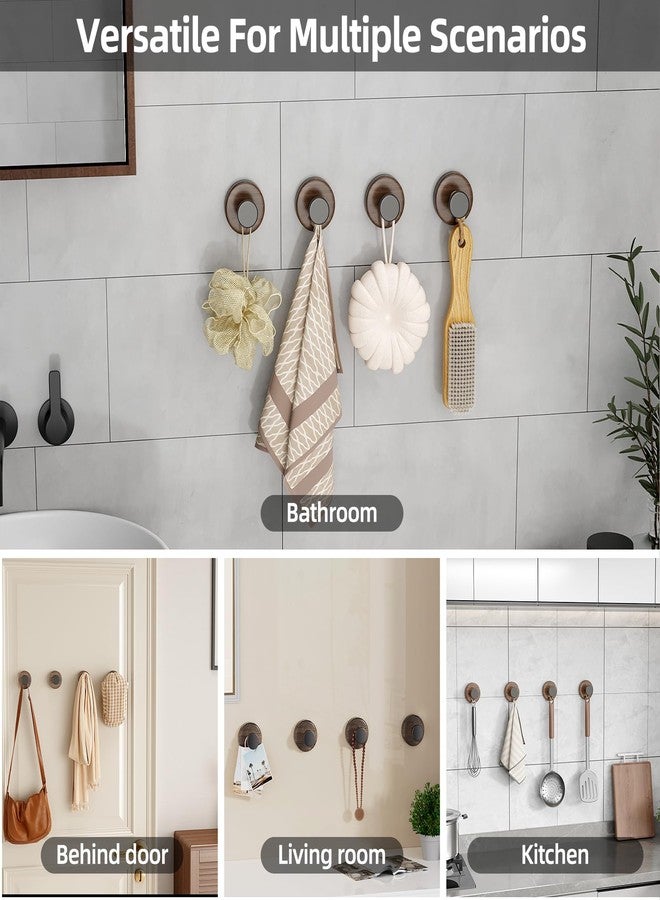 dancrul Adhesive Towel Hooks for bathrooms, Suction Cup Hooks for Shower Drill-Free for Wall Closet Hook Organize Kitchen, Entryway, Doors, Cabinets on Smooth Surfaces(Wood Color,4 Pack) - Image 3