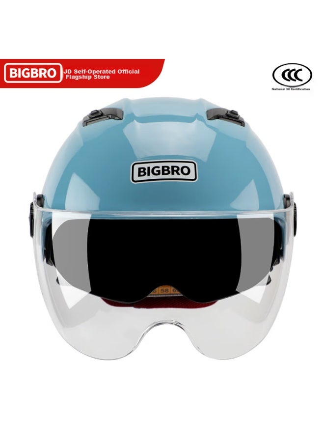 Bigbro X333 Autumn Blue, New National Standard 3c Dual-lens Electric Motorcycle Safety Helmet, Riding Helmet For Men And Women, Sun Protection, Electric Scooter Summer Half Helmet - Image 3