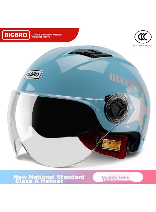 Bigbro X333 Autumn Blue, New National Standard 3c Dual-lens Electric Motorcycle Safety Helmet, Riding Helmet For Men And Women, Sun Protection, Electric Scooter Summer Half Helmet - Image 1