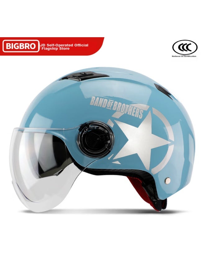 Bigbro X333 Autumn Blue, New National Standard 3c Dual-lens Electric Motorcycle Safety Helmet, Riding Helmet For Men And Women, Sun Protection, Electric Scooter Summer Half Helmet - Image 2