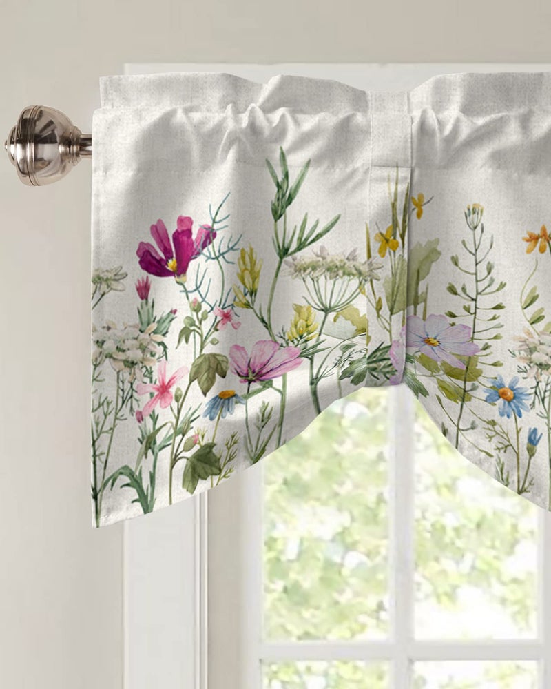 YOKOU Tie Up Curtain Valance  Flower Spring Wildflowers Vintage Farm Watercolor Floral Leaf Plant Short Rod Pocket Adjustable Window Curtains for Living Room  Bedroom  Kitchen  Bathroom  1 Panel  60"" X 18""  - Image 3