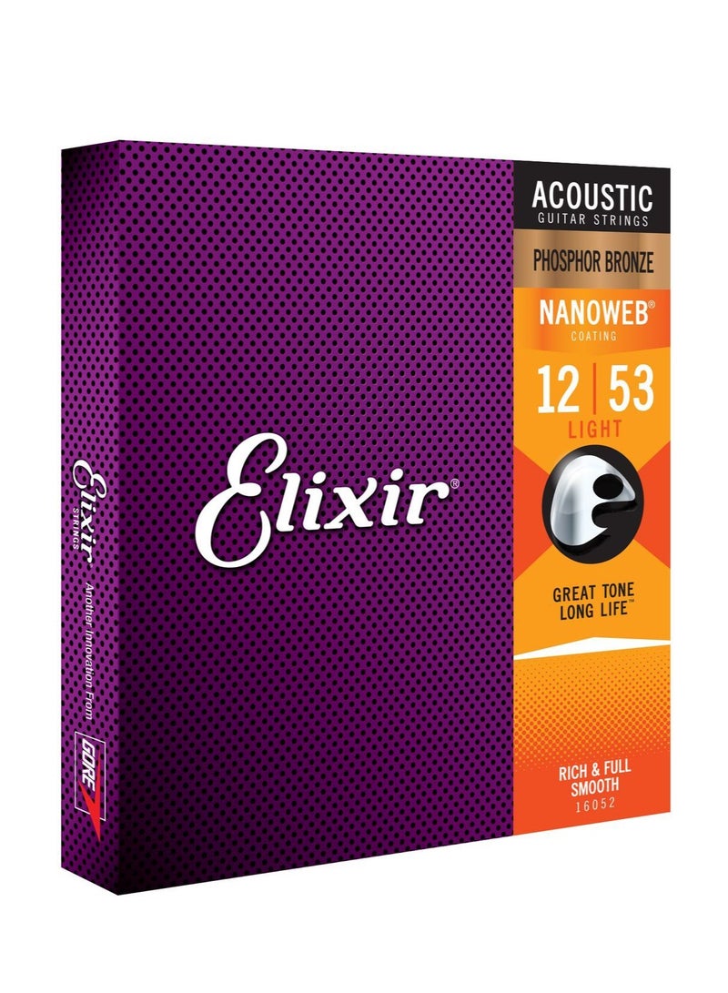 إليكسر أوتار جيتار فولك عالمية، مجموعة 6 أوتار، 16052، سلسلة NANOWEB، 012-053 - Image 1