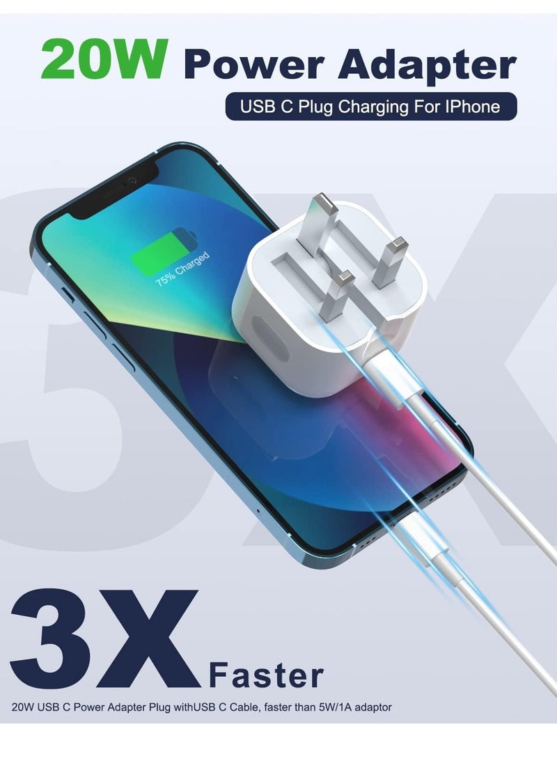 ELTRAZONE - 20W USB C Fast Charger for iPhone 14/14 Plus/14 Pro/14 Pro Max/13 12 11 X XR XS SE 2020 8 7 6 6S Mini, Pad Pro, Type C PD Wall Charging Plug UK Type C Power Adapter and 5FT Cord - Image 1
