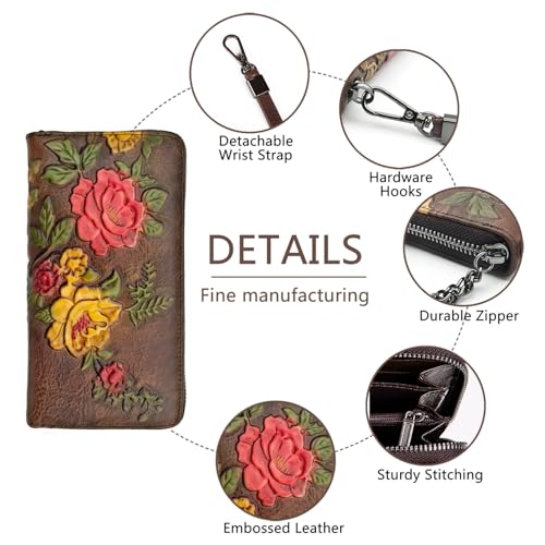 SHARPAD Wallet Genuine Leather for Women - with RFID Blocking Card checkbook ID Slot Large Capacity Vintage style (rose coffee) - Image 4