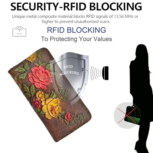SHARPAD Wallet Genuine Leather for Women - with RFID Blocking Card checkbook ID Slot Large Capacity Vintage style (rose coffee) - Image 2