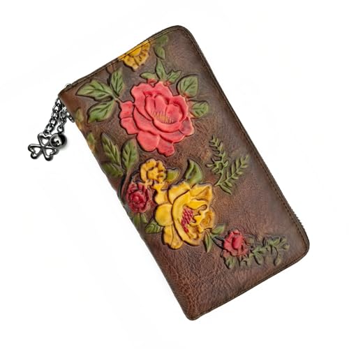 SHARPAD Wallet Genuine Leather for Women - with RFID Blocking Card checkbook ID Slot Large Capacity Vintage style (rose coffee) - Image 1