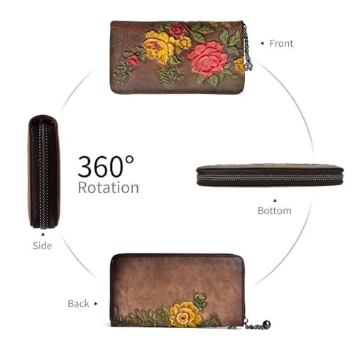 SHARPAD Wallet Genuine Leather for Women - with RFID Blocking Card checkbook ID Slot Large Capacity Vintage style (rose coffee) - Image 5