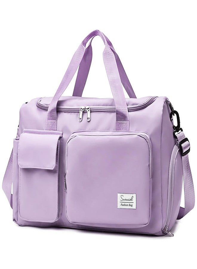Suruid Travel Duffel Bag with Shoes Compartment Sports Gym Bag with Dry Wet Separated Pocket for Men and Women, Overnight Bag Weekender Bag Training Handbag Yoga Bag - Purple - Image 1