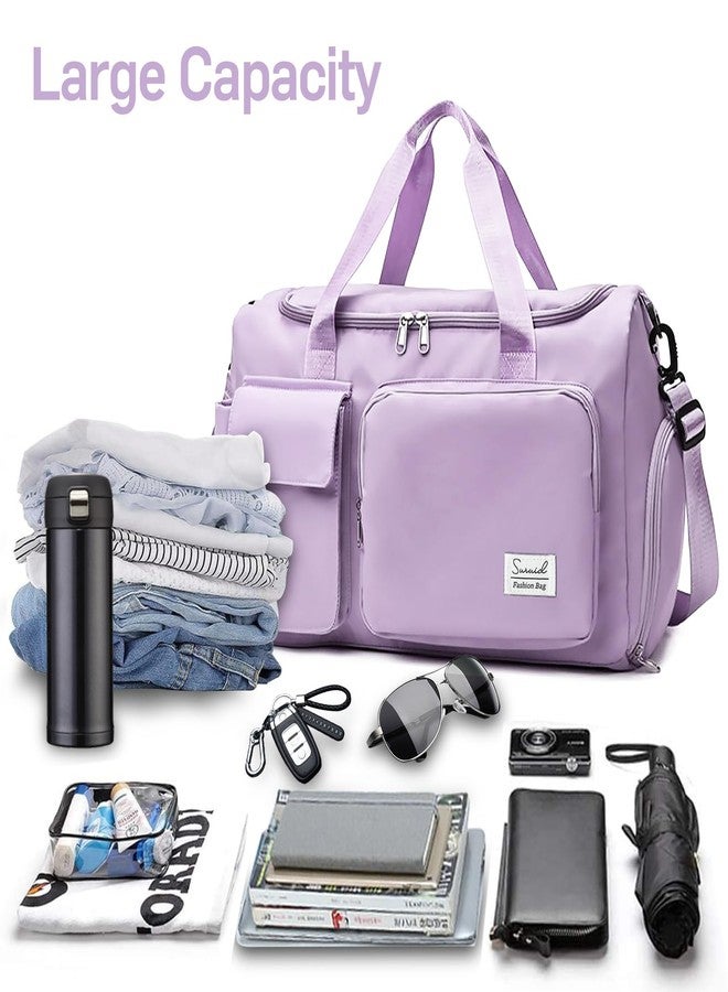 Suruid Travel Duffel Bag with Shoes Compartment Sports Gym Bag with Dry Wet Separated Pocket for Men and Women, Overnight Bag Weekender Bag Training Handbag Yoga Bag - Purple - Image 5