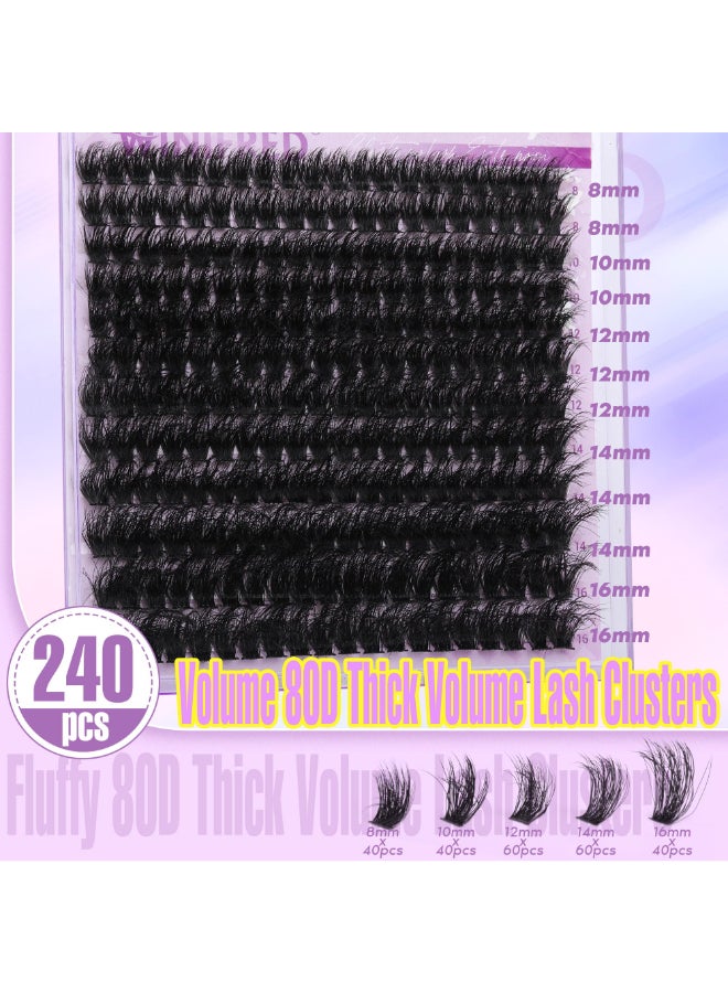 Winifred Lash Clusters Eyelash Extensions Wispy Lash Clusters 80D Individual Lashes Thick Volume Cluster Lashes D Curvature Lash Extension Mink Eyelash Clusters 240pcs - Image 4