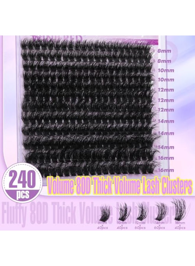 Winifred Lash Clusters Eyelash Extensions Wispy Lash Clusters 80D Individual Lashes Thick Volume Cluster Lashes D Curvature Lash Extension Mink Eyelash Clusters 240pcs - Image 3