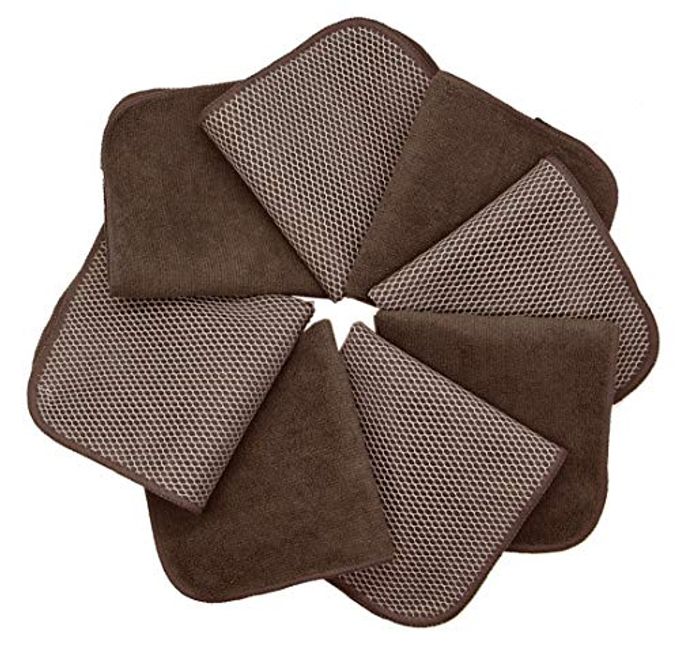 VeraSong Microfiber Dish Cloths Fast Drying Kitchen Cleaning Cloth Dish Rags Dust Cloths Ultra Absorbent Lint Free Washcloths with Poly Scrub Side 12inch x 12inch 8 Pack (Brown) - Image 3