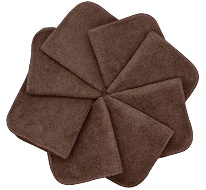 VeraSong Microfiber Dish Cloths Fast Drying Kitchen Cleaning Cloth Dish Rags Dust Cloths Ultra Absorbent Lint Free Washcloths with Poly Scrub Side 12inch x 12inch 8 Pack (Brown) - Image 2
