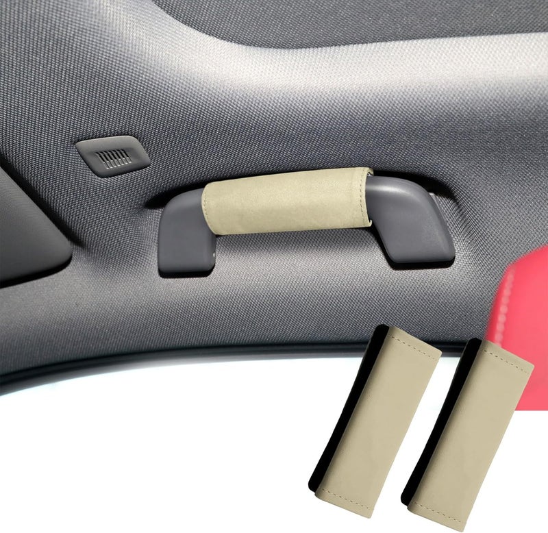 HEVLE 2PCS Car Inside Door Handle Protector, Car Handle Protector, Leather Anti-Scratch Car Handle Cover for Car Decorations, Universal Car Accessories Fits Car (Beige) - Image 1