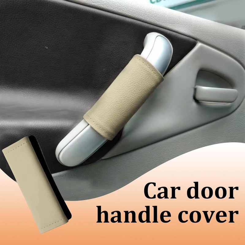 HEVLE 2PCS Car Inside Door Handle Protector, Car Handle Protector, Leather Anti-Scratch Car Handle Cover for Car Decorations, Universal Car Accessories Fits Car (Beige) - Image 5