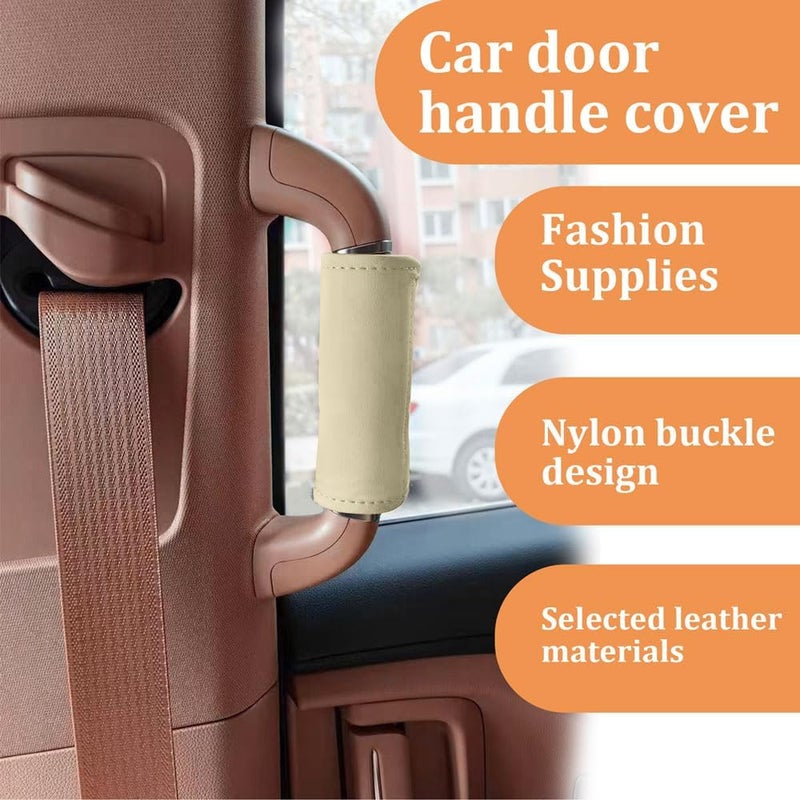 HEVLE 2PCS Car Inside Door Handle Protector, Car Handle Protector, Leather Anti-Scratch Car Handle Cover for Car Decorations, Universal Car Accessories Fits Car (Beige) - Image 4
