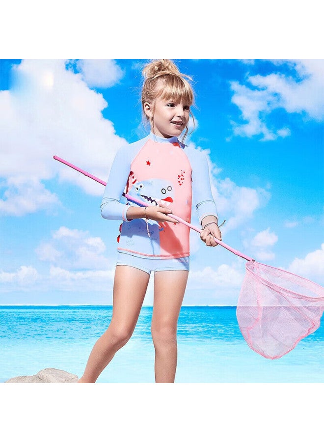 Balneaire Girls' Swimsuit With Dinosaur Cartoon Print, Playful Long-sleeve Design With Back Zipper, Size 130 - Image 1