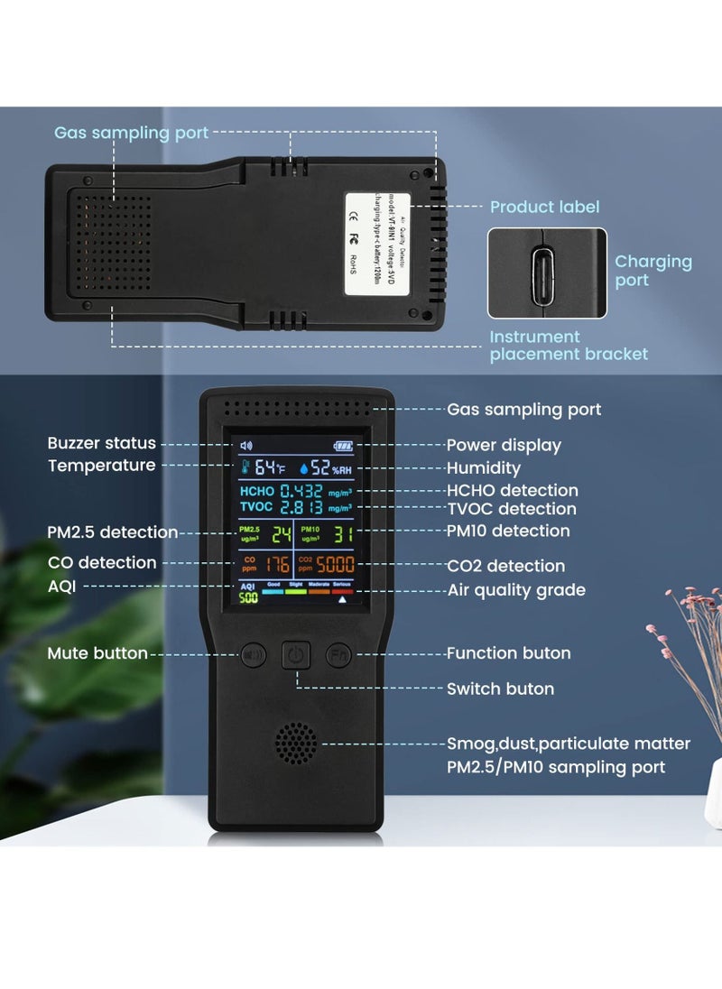 Excefore 9 in 1 Air Quality Monitor, Formaldehyde Detector Indoor, Temperature & Humidity Meter, Pollution Tester, Sensor, Detect PM2.5/PM10 Monitor, Test Indoor HCHO TVOC Volatile Organic Compound Gas  - Image 5