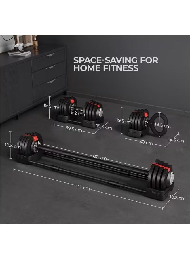 سبورت كيو مجموعة دمبل متعددة الوظائف 3 في 1 بوزن 24 كيلوجرام من سبورت كيو®️كيتل بيل- بار بيل-دمبل فردي, 12 إعداد للأوزان قابل للتعديل، عمود أوزان بار توصيل تمارين اللياقة البدن - Image 3